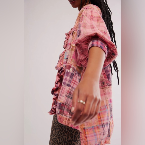 NWT Magnolia Pearl Mads Top Plaid Bleach Patchwork Free People - Picture 3 of 14